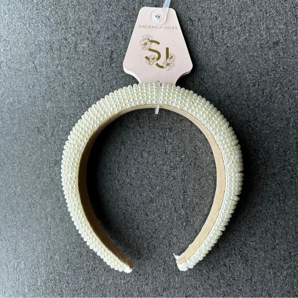 NWT Sincerely Jules Cream Off-White Faux Pearl Puffed Chunky Headband